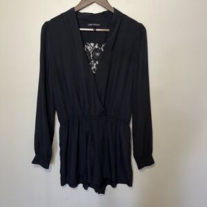 Victoria's Secret Long Sleeve Lace Smocked‎ Waist Romper Jumpsuit Black Medium